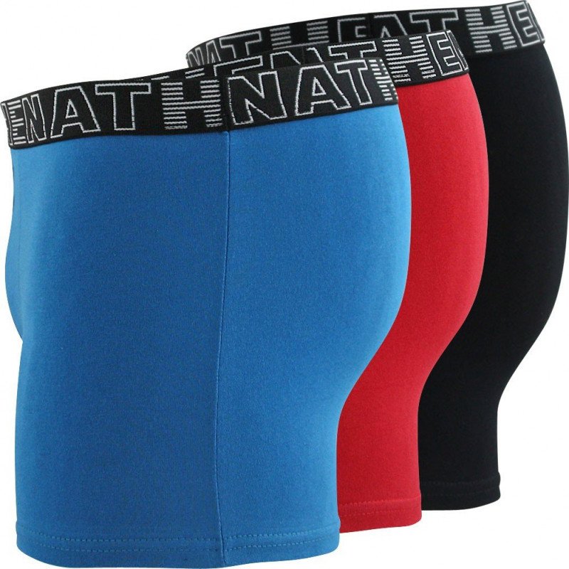 ATHENA Lot de 3 Boxers Homme Coton BASIC COLOR Noir Turquoise Rouge