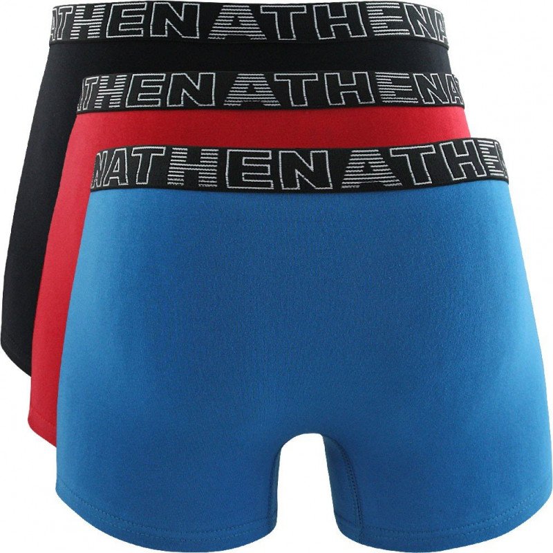 ATHENA Lot de 3 Boxers Homme Coton BASIC COLOR Noir Turquoise Rouge