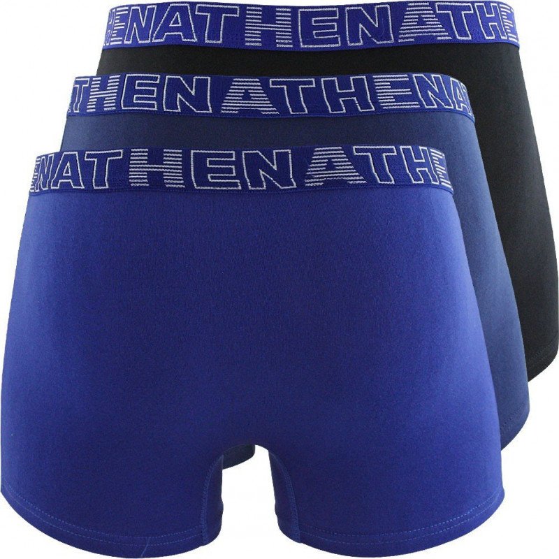 ATHENA Lot de 3 Boxers Homme Coton BASIC COLOR Noir Marine Bleu
