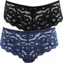 VARIANCE Lot de 2 Shortys Femme Microfibre DENTELLE Noir Bleu