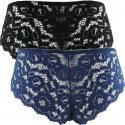 VARIANCE Lot de 2 Shortys Femme Microfibre DENTELLE Noir Bleu