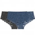 VARIANCE Lot de 2 Shortys Femme Microfibre DENTELLE Noir Bleu