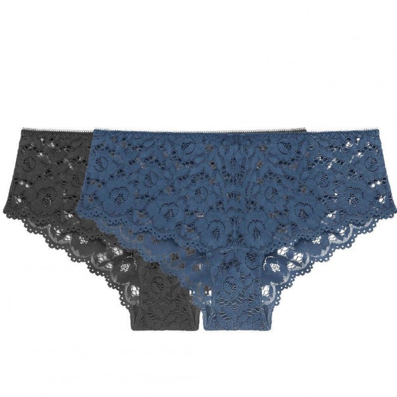 LOT DE 2 Shorty Sous-vêtements Femme DENTELLE Noir et Bleu