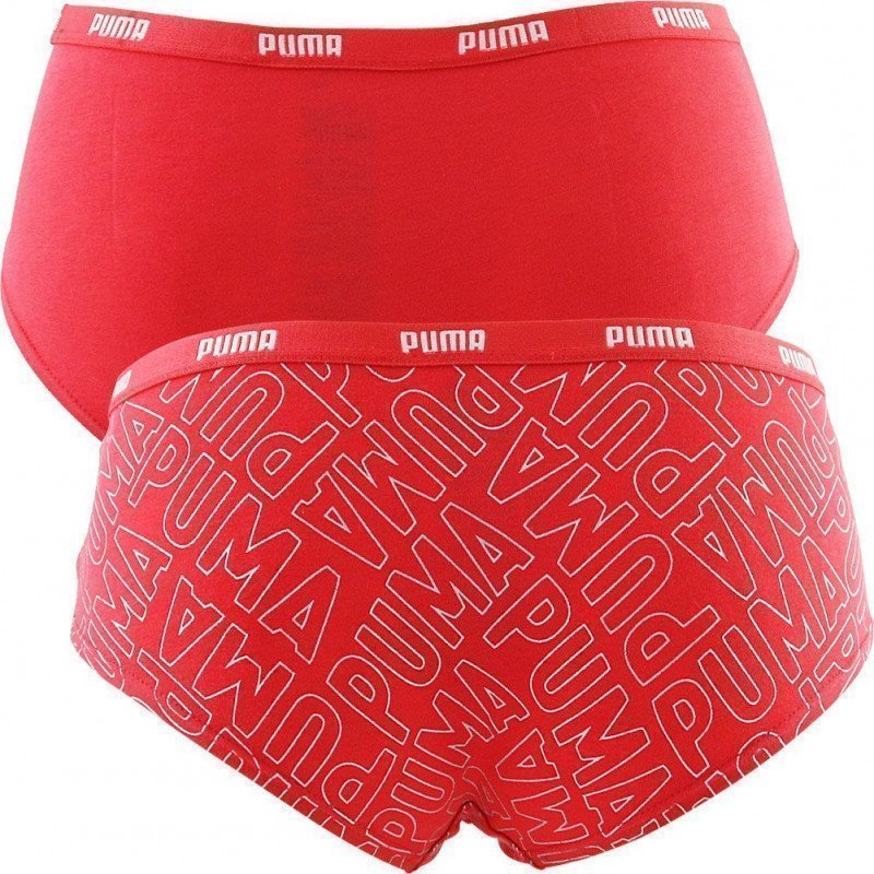 PUMA Lot de 2 Shortys Femme Coton RADICAL PRINT Rouge Argent