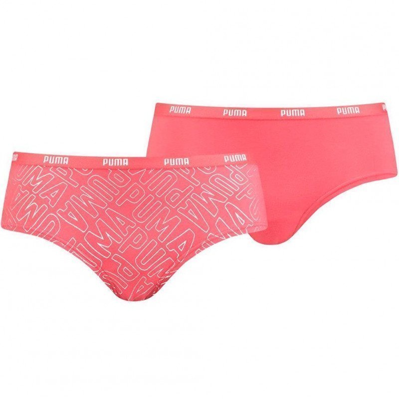 PUMA Lot de 2 Shortys Femme Coton RADICAL PRINT Rouge Argent