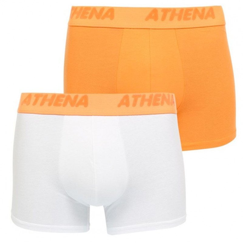 ATHENA Lot de 2 Boxers Homme Coton FLUOMIX Orange Blanc
