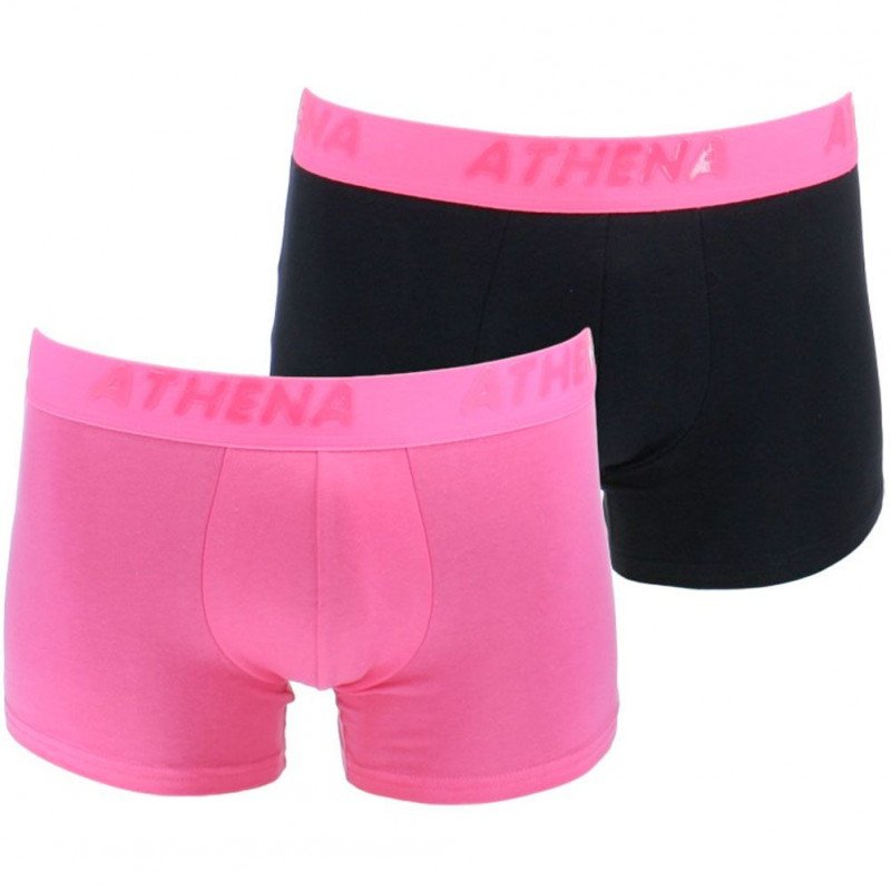 ATHENA Lot de 2 Boxers Homme Coton FLUOMIX Rose Noir