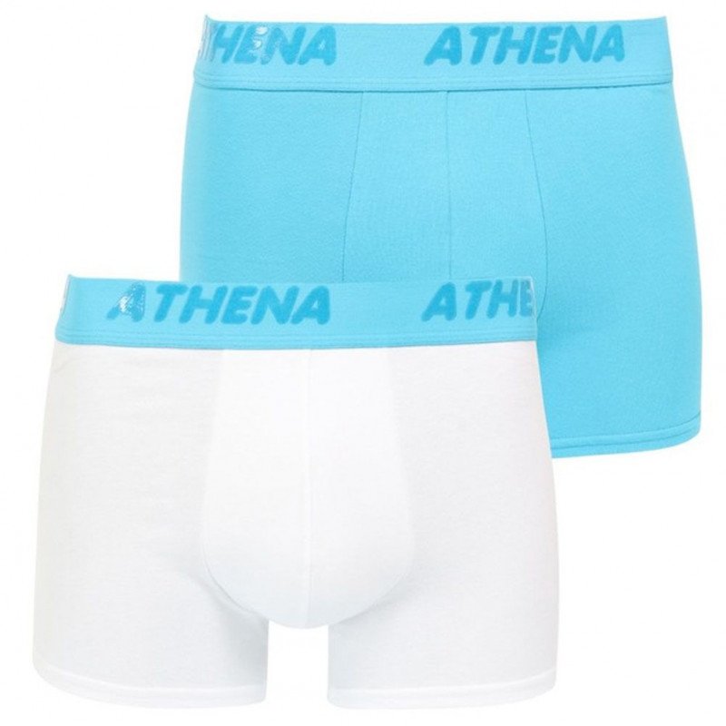ATHENA Lot de 2 Boxers Homme Coton FLUOMIX Bleu Blanc