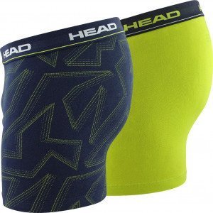 HEAD Lot de 2 Boxers Homme Coton GRAPHIC PRINT Bleu Jaune