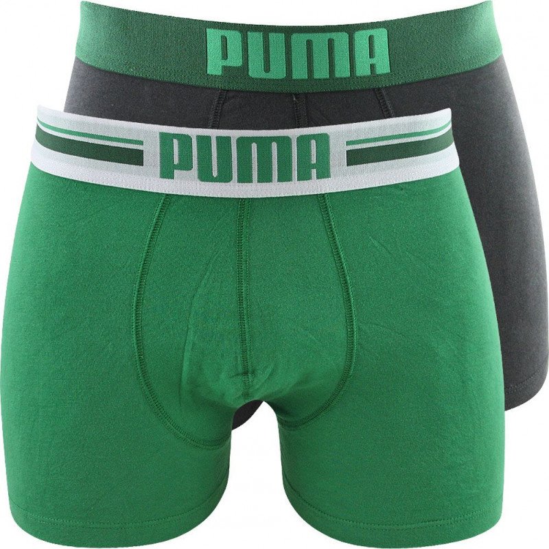 PUMA Lot de 2 Boxers Homme Coton PLACED LOGO Vert Anthracite