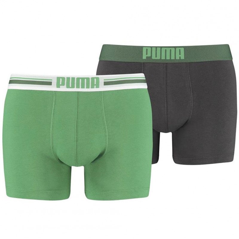 PUMA Lot de 2 Boxers Homme Coton PLACED LOGO Vert Anthracite