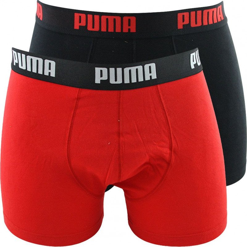 PUMA Lot de 2 Boxers Homme Coton BASIC Noir Rouge