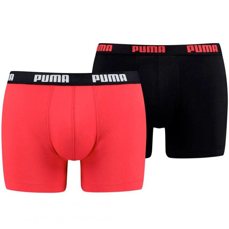 PUMA Lot de 2 Boxers Homme Coton BASIC Noir Rouge