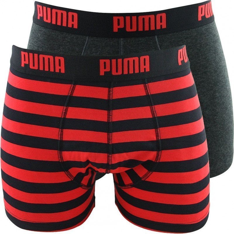 PUMA Lot de 2 Boxers Homme Coton STRIPE Noir Rouge