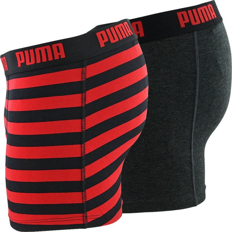 PUMA Lot de 2 Boxers Homme Coton STRIPE Noir Rouge