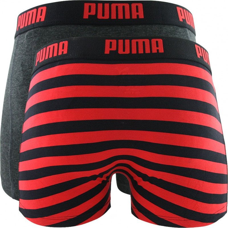 PUMA Lot de 2 Boxers Homme Coton STRIPE Noir Rouge