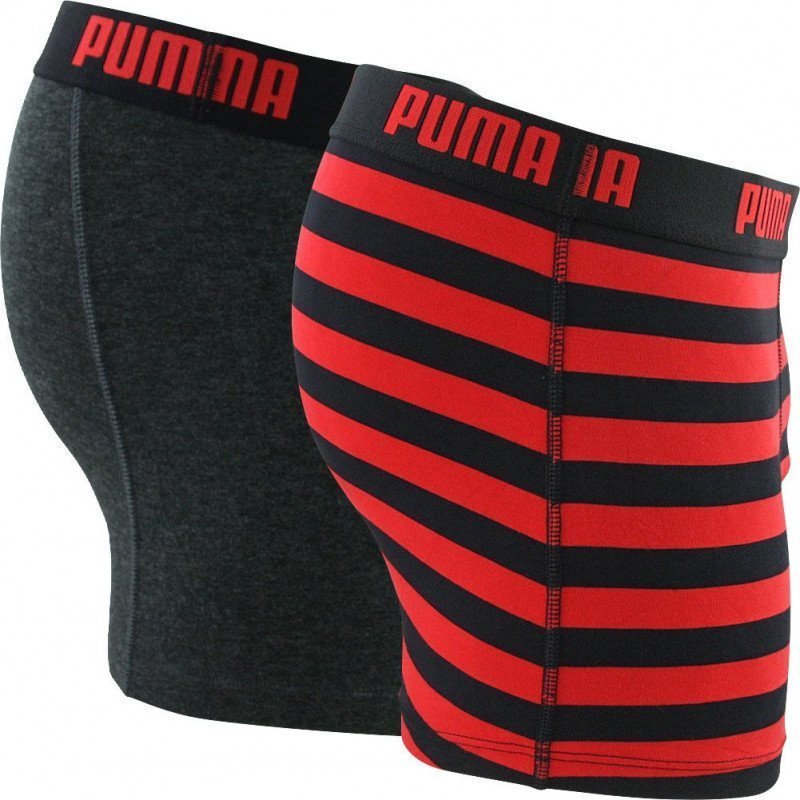 PUMA Lot de 2 Boxers Homme Coton STRIPE Noir Rouge