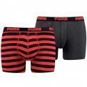 PUMA Lot de 2 Boxers Homme Coton STRIPE Noir Rouge