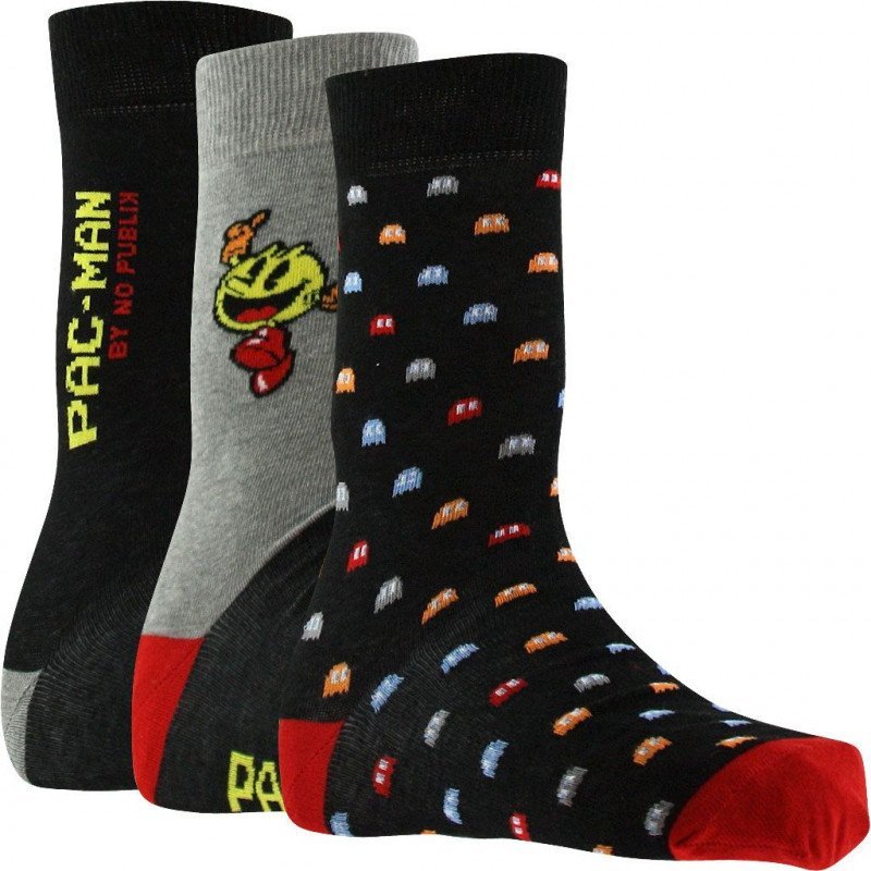 NO PUBLIK Lot de 3 paires de Chaussettes Homme Coton CHARACTERS Noir Rouge Gris PAC MAN