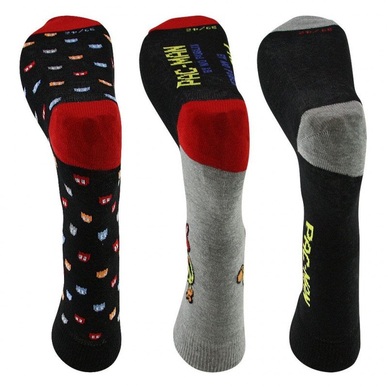 NO PUBLIK Lot de 3 paires de Chaussettes Homme Coton CHARACTERS Noir Rouge Gris PAC MAN