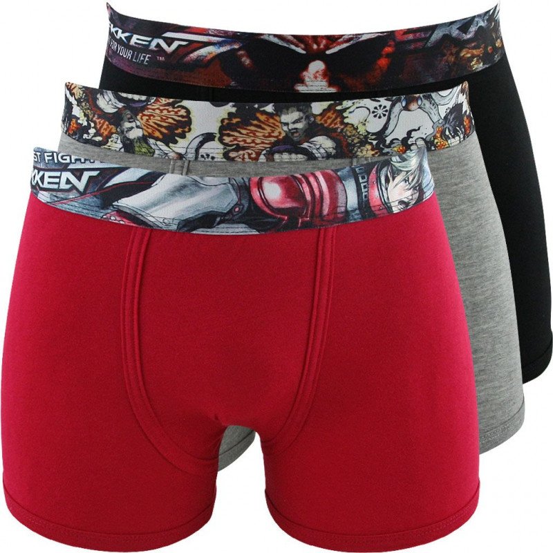 NO PUBLIK Lot de 3 Boxers Homme Coton BEST FIGHT Rouge Noir Gris TEKKEN