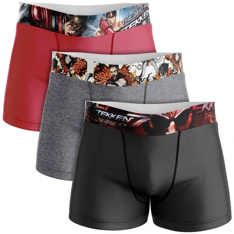 NO PUBLIK Lot de 3 Boxers Homme Coton BEST FIGHT Rouge Noir Gris TEKKEN