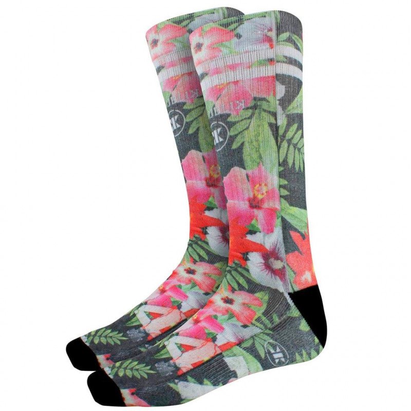 NO PUBLIK Chaussettes Homme Coton JUNGLE FLOWERS Noir Rose