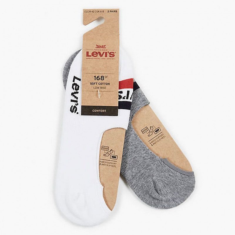 LOT DE 2 Invisibles Chaussettes Mixte LOW RISE Gris et Blanc