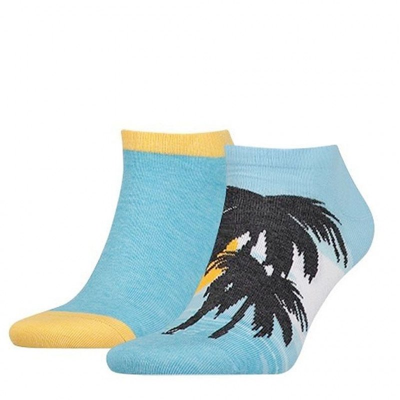 LOT DE 2 Socquettes Chaussettes Mixte SUNSET Bleu et Jaune