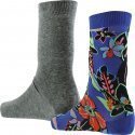 LEVI'S Lot de 2 paires de Chaussettes Mixte Coton WIGGLY FLOWER Bleu Gris Multicolore