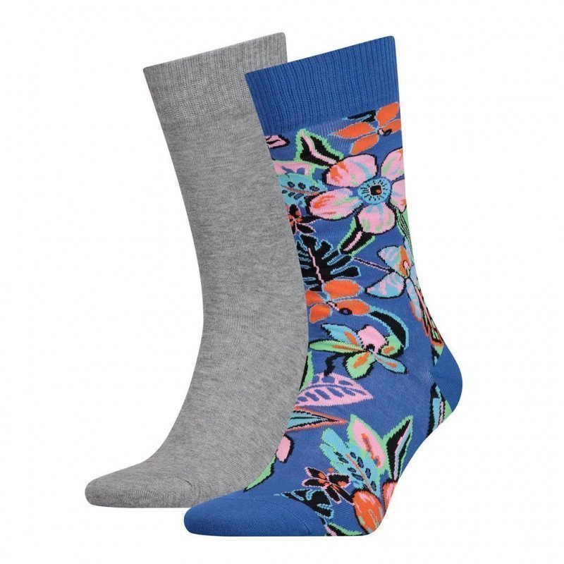 LOT DE 2 Chaussettes Chaussettes Homme WIGGLY FLOWER Bleu et Multicolore