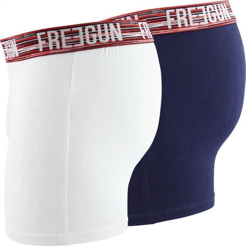 FREEGUN Lot de 2 Boxers Homme Coton BCX2ASS13 Blanc Marine