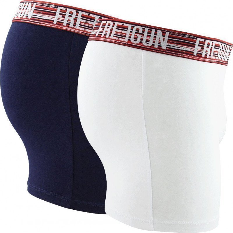 FREEGUN Lot de 2 Boxers Homme Coton BCX2ASS13 Blanc Marine