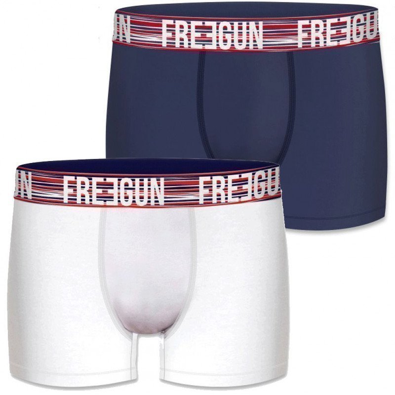 FREEGUN Lot de 2 Boxers Homme Coton BCX2ASS13 Blanc Marine