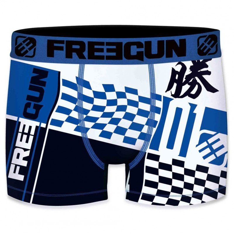 FREEGUN Boxer Homme Microfibre VIC Bleu Blanc PREMIUM