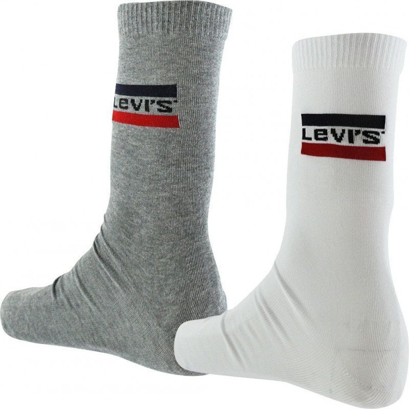 LEVI'S Lot de 2 paires de Chaussettes Mixte Coton SPRTSWR Gris Blanc