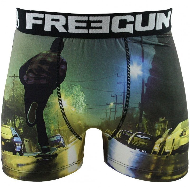 FREEGUN Boxer Homme Microfibre SKA Noir Vert PREMIUM