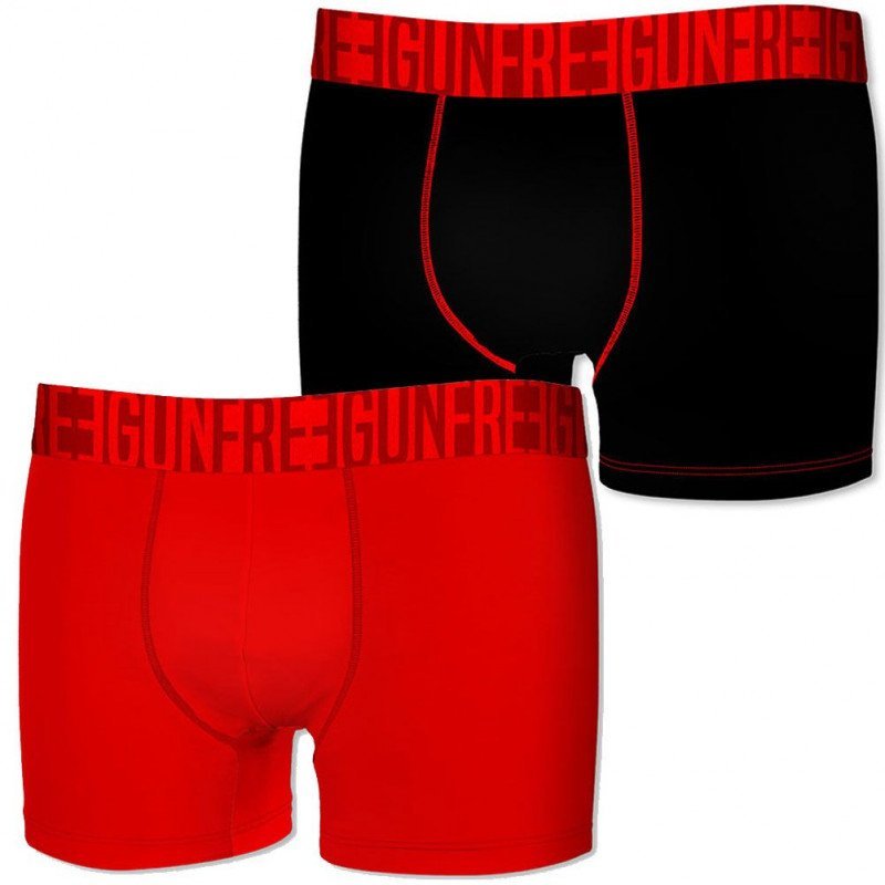 FREEGUN Lot de 2 Boxers Homme Microfibre BMX2ASS1 Rouge Noir