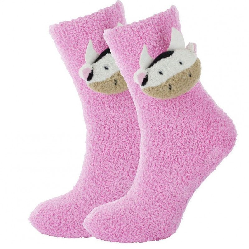 TWINDAY Chaussettes Femme Microfibre DOUDOU TETE 3D Rose