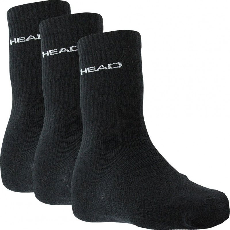 HEAD Lot de 3 paires de Chaussettes Mixte Coton CREW Noir