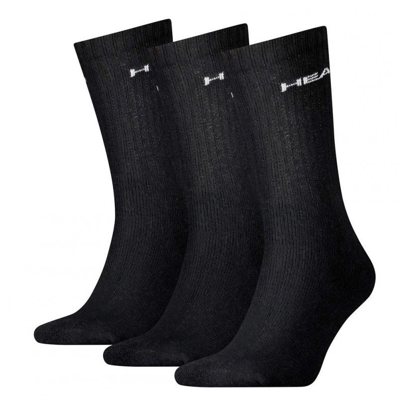 HEAD Lot de 3 paires de Chaussettes Mixte Coton CREW Noir