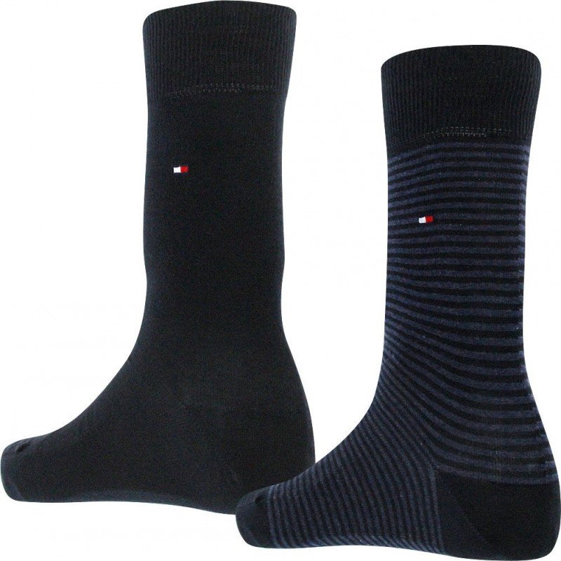 TOMMY HILFIGER Lot de 2 paires de Chaussettes Homme Coton SMALLSTRIPE Dark Navy