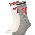 TOMMY HILFIGER Lot de 2 paires de Chaussettes Homme Coton PATCH Gris Blanc