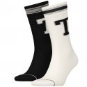 TOMMY HILFIGER Lot de 2 paires de Chaussettes Homme Coton PATCH Noir Blanc