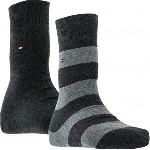TOMMY HILFIGER 2 paires Chaussettes Homme Coton RUGBY Anthracite