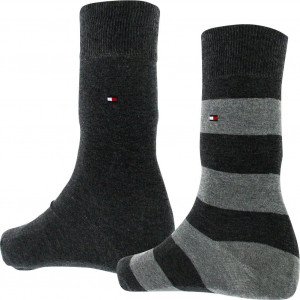 TOMMY HILFIGER 2 paires Chaussettes Homme Coton RUGBY Anthracite