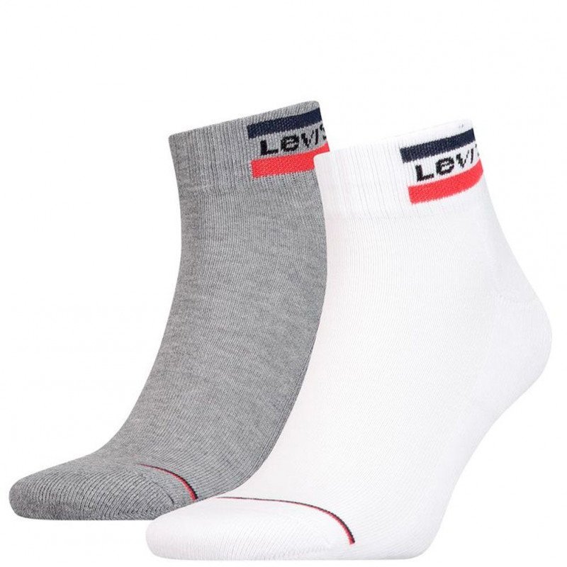 LEVI'S Lot de 2 paires de Socquettes Mixte Coton OLYMP Blanc Gris