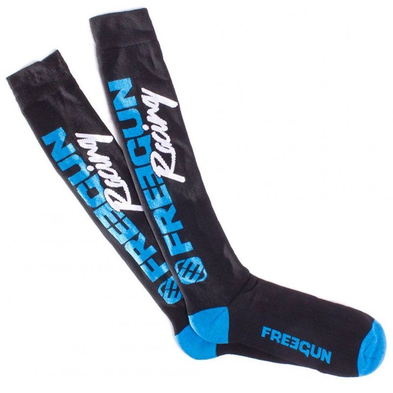 FREEGUN Chaussettes Hautes Homme Coton RACING Noir Bleu