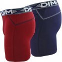 DIM Lot de 2 Boxers longs Homme Coton 3D FLEX AIR Rouge craie Bleu denim