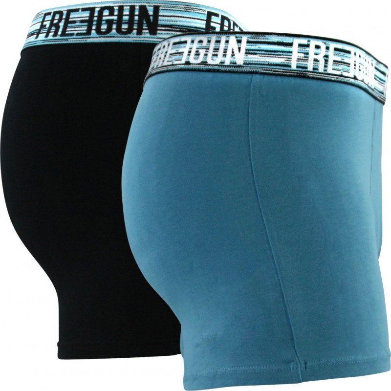 FREEGUN Lot de 2 Boxers Homme Coton BCX2ASS12 Bleu Noir